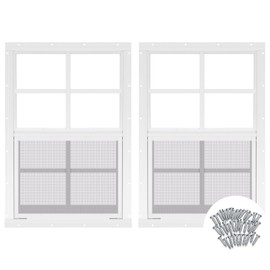 Tandefio 2 Pcs 12''x18'' White Flush Mount Shed Window with Tempered Glass and Screen Household Windows Sliding Windows with Vertical Slider and Screws for Chicken Coop Sheds Barns