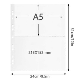 WWYSSZ Pack of 30 120 Pockets A4 Photo Sleeves, Photocard Sleeves for A4 2/3/4 Ring Binder, Collector's Sleeves, Transparent Postcard Sleeves, Double-Sided, 2 Compartments, Each 213 x 152 mm (A5