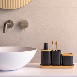 Vigar Zense Cool Black Hand Soap Dispenser, Refillable Pump Bottle Dispenser for Kitchen, Bathroom Soap Dispenser, 11.8 oz, Fine Polyresin Stone, Bamboo