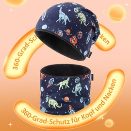 JANGANNSA Children's Beanie Hat & Scarf Set for Girls Boys Dino Excavator Kids Hat for Autumn Spring Winter 3-8 Years, A11-vehicle