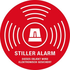 Sticker Warning "Silent Alarm This Object Is Electronically Secured" Notice Sign Foil Diameter 5-30 cm Red Made in Germany Size: Diameter 30 cm