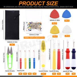 Rustark 121Pcs Seam Rippers Set Thread Remover Tools Includes 8Pcs Sewing Seam Rippers, 10Pcs Tailors Chalks, 100Pcs Sewing Pins and 2Pcs U Shape Scissors for DIY Sewing Dressmaking Embroidery