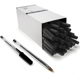 Pack of 50 - Medium Tip Fluent Smooth Writing Black Biro Ballpoint Pens