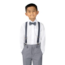 Spring Notion Boys' Elastic Suspenders with Leather Crosspatch Charcoal Small