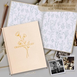 Lanpn Grandma Life Story Book Journal with 260+ Prompts, Linen Hardcover Grandmother Guided Journal Memory Keepsake Book to Fill Out, Birthday Mother's Day Christmas Gift for Grandmas, Beige