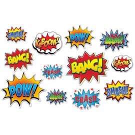 Beistle Club Pack Super Hero Comic Sound Action Cutouts, Box of 144 Decorations