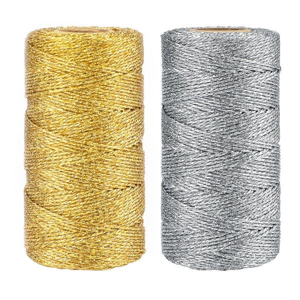 G2PLUS 200 m Gold and Silver Metallic Cord, 1.5 mm Cord Twine DIY Craft Cord, Packaging Cord for Gift Paper, Decoration, Crafts