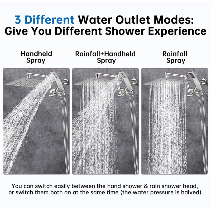 G-Promise All Metal 10 Inches Rainfall Shower Head with Handheld