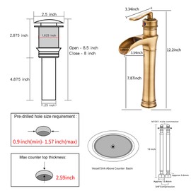 Antique Brass Waterfall Bathroom Faucet GGStudy Single Handle One Hole Farmhouse Bathroom Vessel Sink Faucet Matching with Pop Up Drain