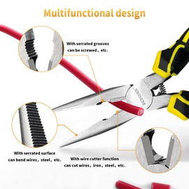 BOOSDEN 8 inch Needle Nose Pliers with Side Cutters, Precision Long Nose Pliers with Wire Cutters, Professional Needle Nose Spring Loaded Pliers, Used for Cutting Clamping Pinching Jewelry Making