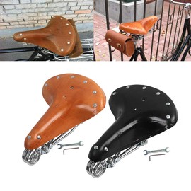 Bicycle Seat, Baceyong Comfortable Bicycle Saddle, Vintage Classic Cowhide Leather Bicycle Seat with Springs (Light Brown)