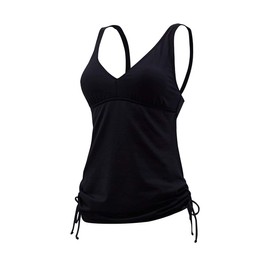 TYR Women's Solid V Neck Tankini Swimming One Piece, Black, Size 10