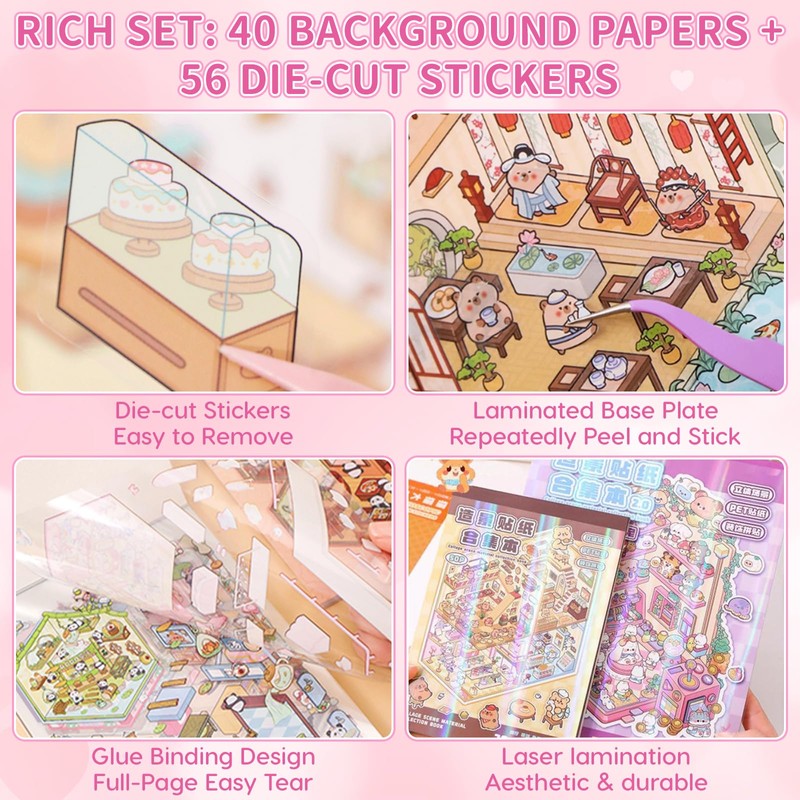 40 Sets DIY 3D House Sticker Scene Kit, Sticker Therapy,