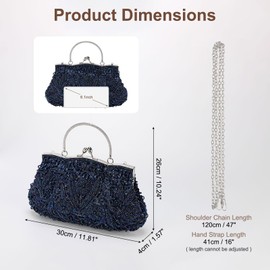 DTGN Clutch Purse Evening Clutch Bag Handbag Cross Body Bag Wallet for Women Formal Wedding Club Party Blue Beaded Sequins