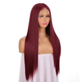 FUHSI 13×6 Purplish Red Wigs White Kanekalon Synthetic Hair Real Natural Wig For Women – Soft & Smooth, Tangle-Free Straight Lace Front Wig,Elastic Straps,Comfortable & Adjustable For Perfect Fit 250D 22"