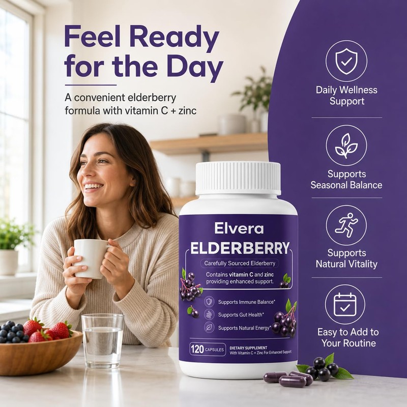 Elvera Elderberry Gut Support - Vitamin C & Zinc, Daily