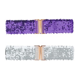 Allegra K Women Wide Waist Belt Interlock Buckles Sequin Decor Shiny Stretchy Belts Pack of 2, Light Purple
