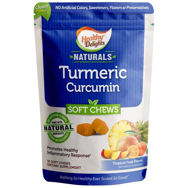 Healthy Delights Naturals, Turmeric Curcumin Soft Chews, Promotes Healthy Inflammatory Response, Delicious Tropical Fruit Flavor, 30 Count