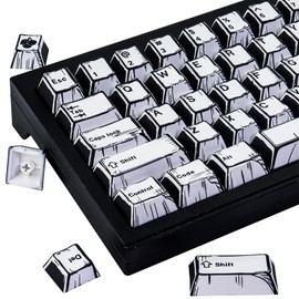 Heykit PBT Keycaps - Japanese Manga Theme Keycaps for 61 64 68 Keyboard, 78 Keys Dye-Sub Custom Anime Keycap, Cherry Profile, Black White Minimalist Style Key Caps for Cherry MX Mechanical Keyboard
