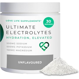 Ultimate Electrolytes Unflavoured Powder for Hydration, 96g - 30 Servings, 500mg Sodium from Pink Himalayan Salt, 500mg Potassium, 150mg Magnesium, 3rd Party Lab Tested - Love Life Supplements