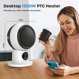 Space Heater Fan Combo, 1500W 2S Fast Heating Electric Ceramic Heater with Remote, Timer, 60° Oscillating, 90° Tilt, Overheating and Tip-Over Protection, Portable Small Desk Heater