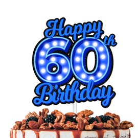 Decoración para tartas de 60 cumpleaños con purpurina azul, suministros de decoración para fiestas locas, para hombres y mujeres, feliz cumpleaños de 60 aniversarios