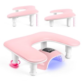 Reposabrazos para manicura y pedicura Tech: Reposabrazos para manicura ajustable en forma de U - Reposabrazos de mano de cuero sintético rosa para manicuristas
