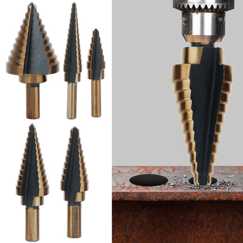 5pcs High Speed Steel Cone Step Drill Bit Metal Hole