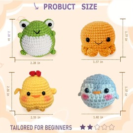 YAMAXIN Crochet Kit for Beginners, Crochet Starter Kit with Step by Step Video Tutorials, Beginner Crochet Kits for Adults (8 Pieces Octopus, Chickens, Frogs, Penguins, Whales, Bees)