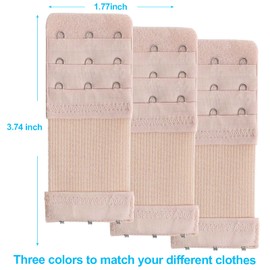 bamandan 3 Pieces Bra Extender 3 Hook, Women's Soft Comfortable Elastic Bra Extenders, Bra Extension Strap 3 Hook 3 Row, Bra Strap Extender, Elastic Stretchy Bra Extension Strap(1.77in-Skin)