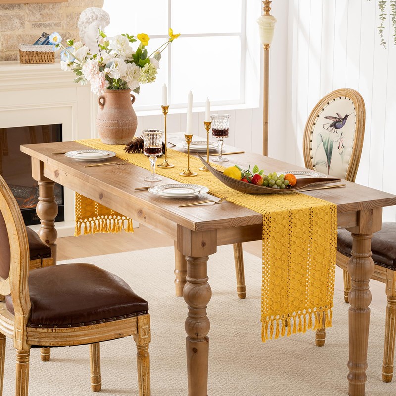 Table Runner Yellow 12 x 71 Inches Boho Farmhouse Rustic
