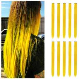 Hair Extension Clips 10pcs in Yellow 20 Inch Straight Hair Synthetic Fiber Hairpieces for Party