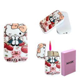 NIVEK Kulomi Lighter Kitty KT Torch Lighter Pink Flame Pocket Refillable Kawaii Cute Windproof Flame (Cat, Rabbit, Melody, Duffy) (A8-Strawberry Kitty)
