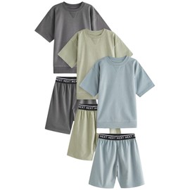 NEXT 3 Pack 100% Cotton Short Pyjamas, Sage Green