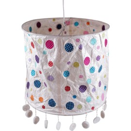 GURU SHOP Round Paper Pendant Lampshade, Annapurna, Handmade Paper - White/Colourful/Dots, Lokta Paper, 28 x 28 x 28 cm, Asian Paper & Fabric Lampshades