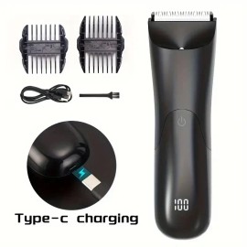 Electric Body Grooming Trimmer & Shaver for Men, Waterproof Rechargeable Manscaping Hair Clipper with Adjustable Guard, Personal Care Groomer Kit