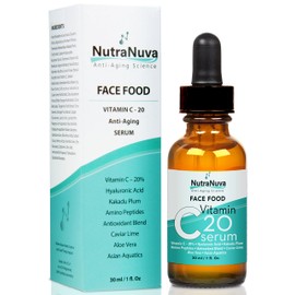 Face Food Anti Aging Natural Serum Complex with 20 C, Kakadu Plum, Hyaluronic Acid, Peptides, AHATMs, Aquatic Plants, Aloe and more for Wrinkles, Age 