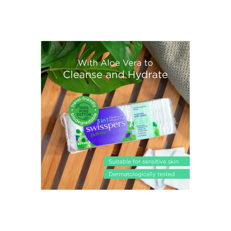 Swisspers 3in1 Aloe Vera & Vitamin E Cleanser Infused Pads