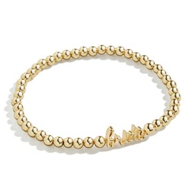 BaubleBar Script Bride Pisa Stretch Bracelet - 14kt Gold-Plated Beaded Bracelet, Stacking Bracelets, Bachelorette & Wedding Jewelry, Bride Letters, Fashion Jewelry for Women - Gold/Pave
