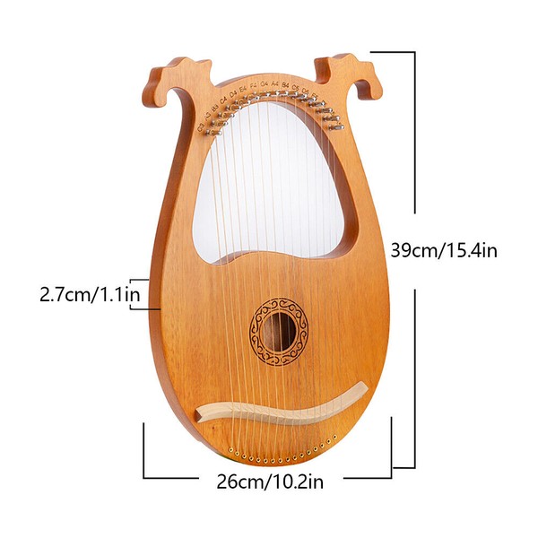 Vintage 16 Strings Lyre Harp Set Mahogany Body String Instrument
