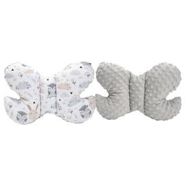 Medi Partners Head Cushion Children's Neck Support 100% Cotton / Minky Baby Neck Pillow for Car Pushchair Car Travel Sleep Neck Pillow Snooze Roll (Glade with Grey Minky)