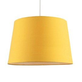 Yellow Cotton Fabric 12 Inch Drum Lamp Shade with Off-White Cotton Inner Lining | 30cm x 20cm x 25cm | for Lamp Base or Hanging Pendant by Happy Homewares