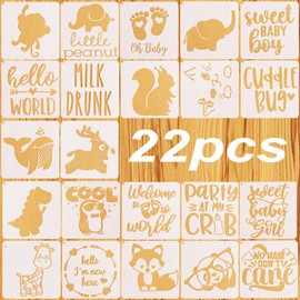 KFDDRN Pack of 22 Baby Stencils, Baby Theme Colouring Templates, Reusable Baby Shower Stencils for Painting, Stencils for Fabric Painting, Baby Shower for Baby Onesies, Bib, Body Bag, Shirt, Shoes