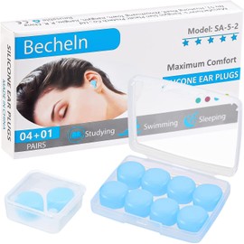 Becheln Ear Plugs for Sleeping, Waterproof Moldable Silicone EarPlugs for Sleeping Noise Cancelling, Mowing, Swimming and Concerts, 8 Pair (16 Count)