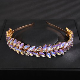 Teyglen Sparkly Purple Color Rhinestone Crystal Handmade Vintage Hair Crown Headband for Wedding, Prom, Birthday Party (1 Count)