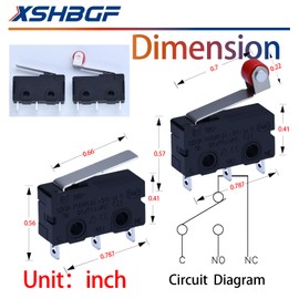 16Pcs Micro Limit Switch 125 250V AC 5A SPDT 1NO 1NC Micro Switch Normally Open Close Momentary Limit Switch with Hinge Lever (8*Long Handle +8*Roller Lever Arm Red)