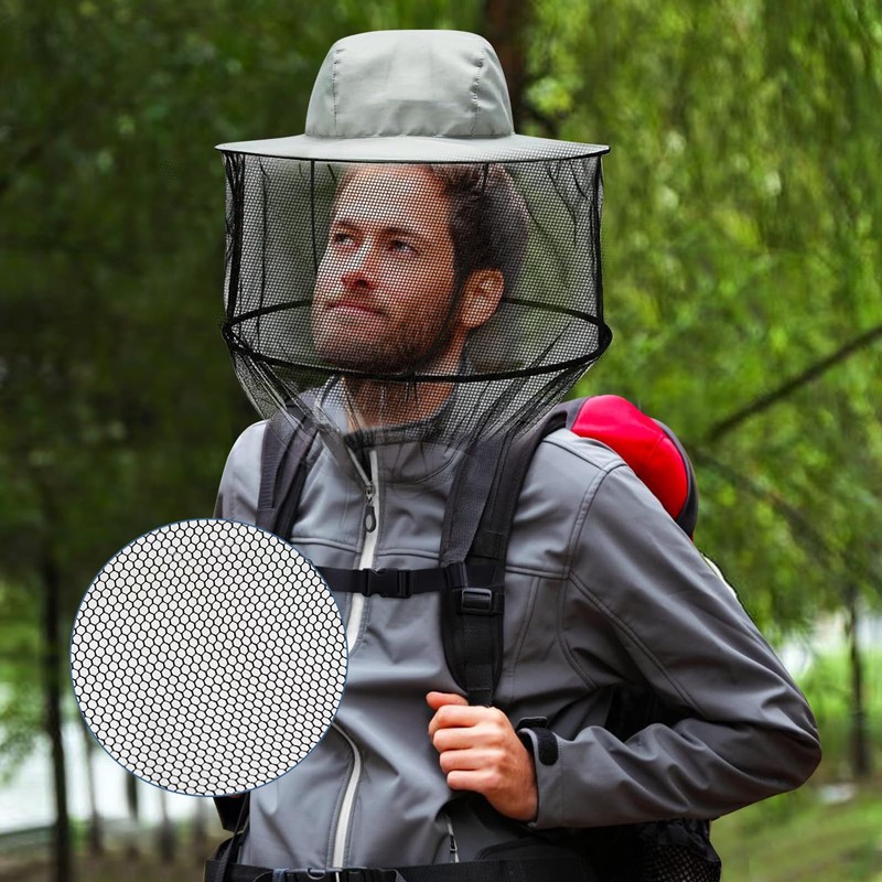 Mosquito Net Hat, Beekeeper Hat with Veil, Grey Hat with