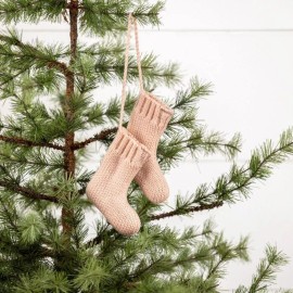 Ragon House 4" Pale Pink Knit Christmas Stocking Pair on String Ornament Pink
