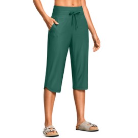 ISEEGZ Swim Capris Pants for Women 18" Tummy Control Quick Dry Keep Warm UPF 50 Swim Shorts Women with Liner and Pockets