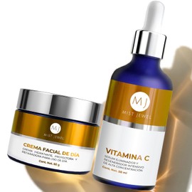 MIST JEWEL Pack Facial con serum Vitamina C + E + Ácido hialurónico y Crema de Día fotoprotectora FPS 30 Ácido Ferúlico y Vit C 50g | Paquete Skincare facial de máxima proteccion e hidratación para el día